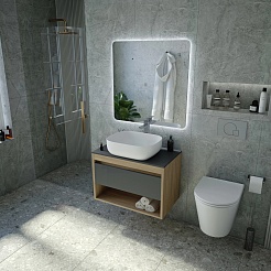 Teymi Тумба с раковиной Ritta 75 дуб эврика/графит матовый подвесная T60525 раковина T50204 – фотография-11