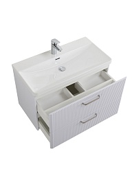 BelBagno Тумба с раковиной Due 80 подвесная Bianco Lucido ручки Матовый атласный никель – фотография-8