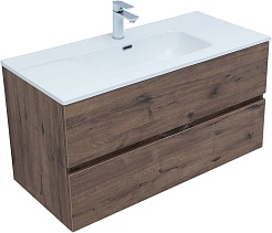 Aquanet Мебель для ванной Алвита New 100 Flat подвесная дуб веллингтон табак – фотография-8