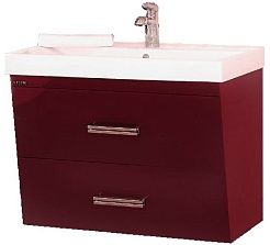 Misty Тумба для умывальника Джулия QVATRO 65 подвесная конус бордовая – фотография-1