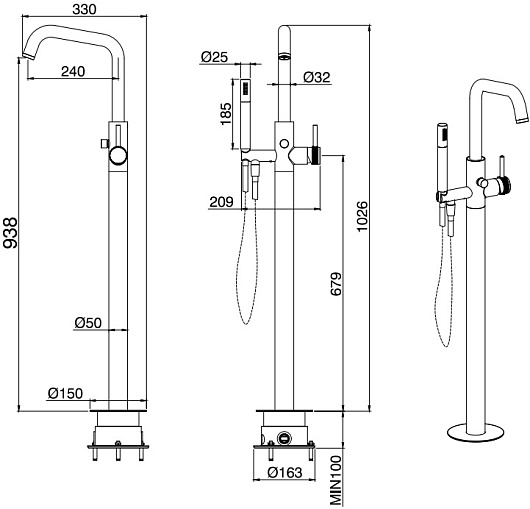 Allen Brau Смеситель для ванны Priority 5.31008-00 (с внутренней частью) хром – картинка-17