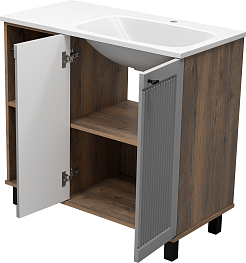 Brevita Тумба под раковину Lumus 90 R с подсветкой серая/дуб галифакс олово – фотография-12