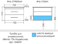 СанТа Тумба с раковиной Вегас 75 подвесная белая – фотография-7