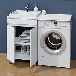 СанТа Мебель для ванной под стиральную машину Марс 120 L 2 двери белая – фотография-4