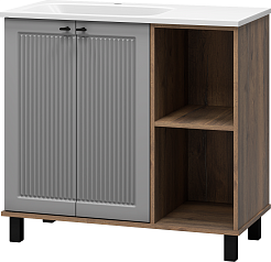 Brevita Тумба под раковину Lumus 90 L с подсветкой серая/дуб галифакс олово – фотография-6