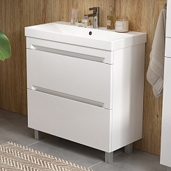 Equil Тумба с раковиной Corner 80 2 ящика напольная белая – фотография-9