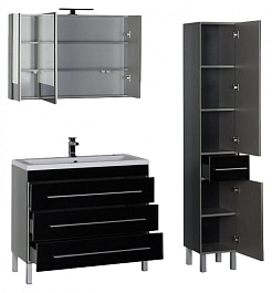 Aquanet Тумба с раковиной Верона 100 напольная, ящики, черная – фотография-7