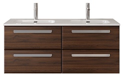 Cezares Тумба с раковиной Eco Cer-N 120 с 4 ящиками орех шоколад софт CZR-8073-120-2 ручки серые – фотография-1