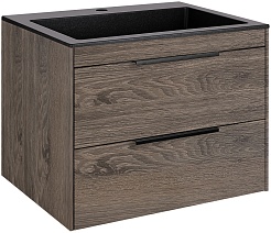 Vincea Тумба с черной кварцевой раковиной Chiara 2D 60 подвесная дуб темный – фотография-2