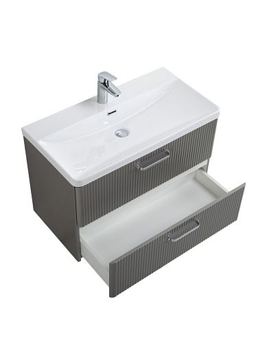 BelBagno Тумба с раковиной Due 80 подвесная Сатин ручки Хром полированный – фотография-8