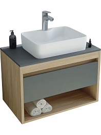 Teymi Тумба с раковиной Ritta 75 дуб эврика/графит матовый подвесная T60525 раковина T50310 – фотография-1