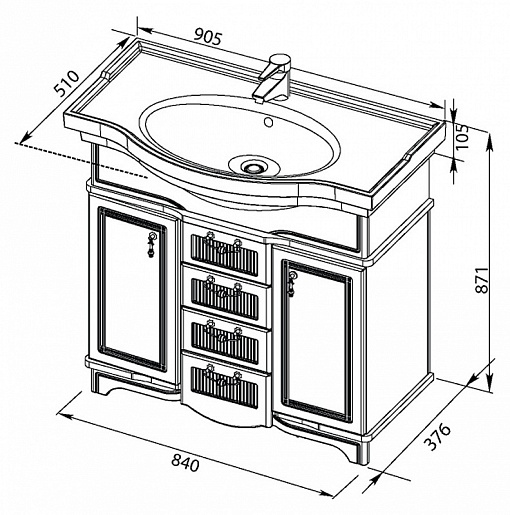 Aquanet Тумба с раковиной "Луис 90" темный орех (176503) – картинка-3