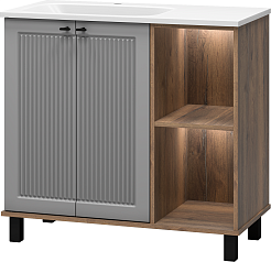 Brevita Тумба под раковину Lumus 90 L с подсветкой серая/дуб галифакс олово – фотография-5