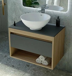 Teymi Тумба с раковиной Ritta 85 дуб эврика/графит матовый подвесная T60532 раковина T50103 – фотография-1