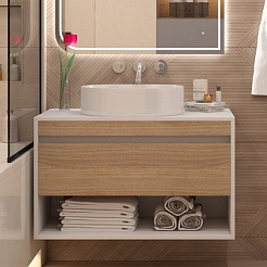 Teymi Тумба с раковиной Ritta 85 Lori 50 подвесная белый/дуб – фотография-3