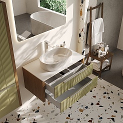 Зов Тумба под раковину Валенсия 100 подвесная зеленый тростник/столешница белая – фотография-6