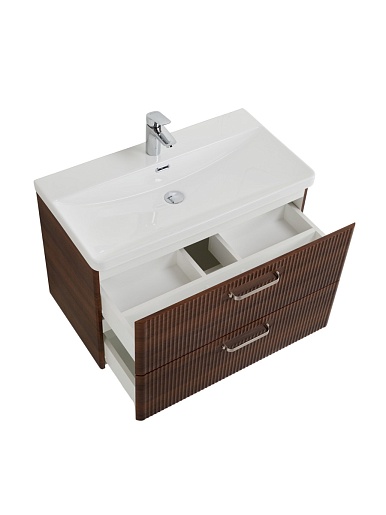 BelBagno Тумба с раковиной Due 80 подвесная Noce ручки Матовый атласный никель – фотография-10