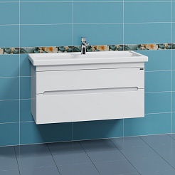 СанТа Тумба под раковину Лондон 100 подвесная 2 ящика белая – фотография-2