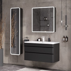 Equil Тумба под раковину Eltoro 100 2 ящика подвесная черный софт – фотография-7