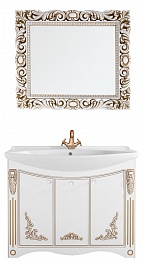 Водолей Мебель для ванной "Кармен 105" белая/золото, зеркало в раме Версаль – фотография-1