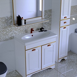 СанТа Мебель для ванной Мадрид 80 белая патина, золото – фотография-3