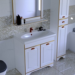 СанТа Мебель для ванной Мадрид 80 белая патина, золото – фотография-3