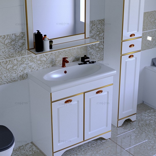 СанТа Мебель для ванной Мадрид 80 белая патина, золото – картинка-3