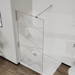 Azario Душевая перегородка Walk-in 90/195 стекло графический принт профиль матовый графит – фотография-2