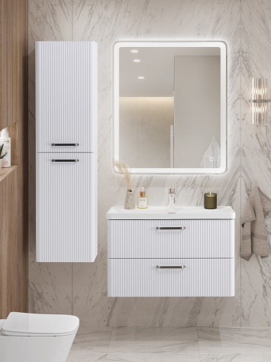 BelBagno Тумба с раковиной Due 80 подвесная Bianco Lucido ручки Матовый атласный никель – картинка-11