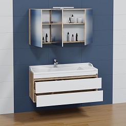 СанТа Тумба с раковиной Марс 120 подвесная белая/янтарное дерево – фотография-7