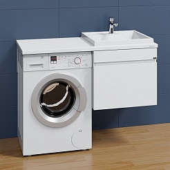СанТа Мебель для ванной под стиральную машину Марс 120 R 1 ящик подвесная белая – фотография-4