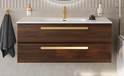 Cezares Тумба с раковиной Eco Cer-N 120 орех шоколад софт ручки сатиновое золото – фотография-1