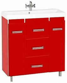Misty Тумба для умывальника Джулия QVATRO 75, 3 ящика, красная – фотография-1