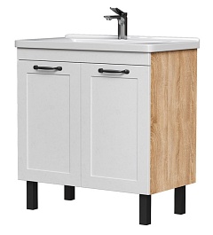 Equil Тумба с раковиной Lago 80 2 ящика напольная белая/дерево – фотография-1