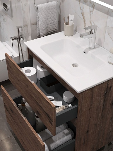 Aquanet Мебель для ванной Алвита New 60 Flat дуб веллингтон табак – фотография-6