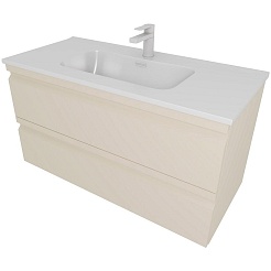 Aquatek Тумба с раковиной Вега 100 подвесная капучино светлый – фотография-1