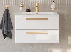 Cezares Тумба с раковиной Eco Cer-N 80 bianco opaco CZR-8073-80 ручки сатиновое золото – фотография-1