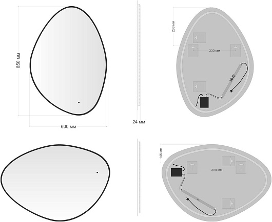 Aquanet Зеркало Контур 60x85 Led TX с подсветкой черное – фотография-4
