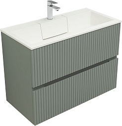 Aquanet Тумба с раковиной Джейн 90 Fortuna подвесная мисти грин матовая – фотография-2