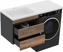 Misty Мебель для ванной Коломбо 120 L подвесная под стиральную машину дуб галифакс/антрацит – фотография-7