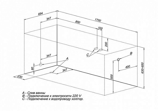 Aquanet Акриловая ванна Tessa NEW 170x70 – фотография-9