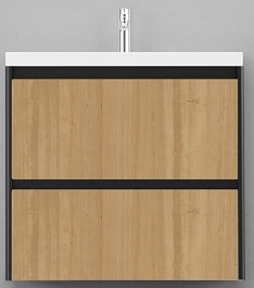 Velvex Тумба под раковину подвесная Klaufs 90 черная/дерево, 2 ящика – фотография-1