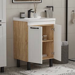 Equil Тумба под раковину Lago 60 2 ящика напольная белая/дерево – фотография-4