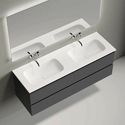 Sancos Тумба с раковиной Folk 140 grey soft раковина Grace 141 с двумя чашами CN7022wx – фотография-2