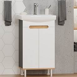 Misty Тумба с раковиной Сканди 50 белая/дуб крафт золотой/антрацит – фотография-2