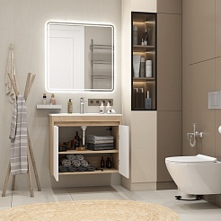 Teymi Тумба с раковиной Netta 75 Волна подвесная дуб/белый – фотография-13