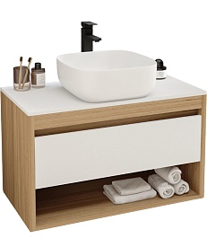 Teymi Тумба с раковиной Ritta 85 дуб эврика/белый матовый T60531 раковина T50203 – фотография-1
