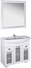 ASB-Woodline Зеркало для ванной Бергамо 85 белый/патина серебро, массив ясеня – фотография-2