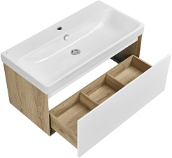 Акватон Тумба под раковину Либерти 90 белая/дуб эльвезия – фотография-15