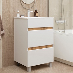 Mixline Тумба с раковиной Брикс 60 2 ящика белая/дуб вотан – фотография-3